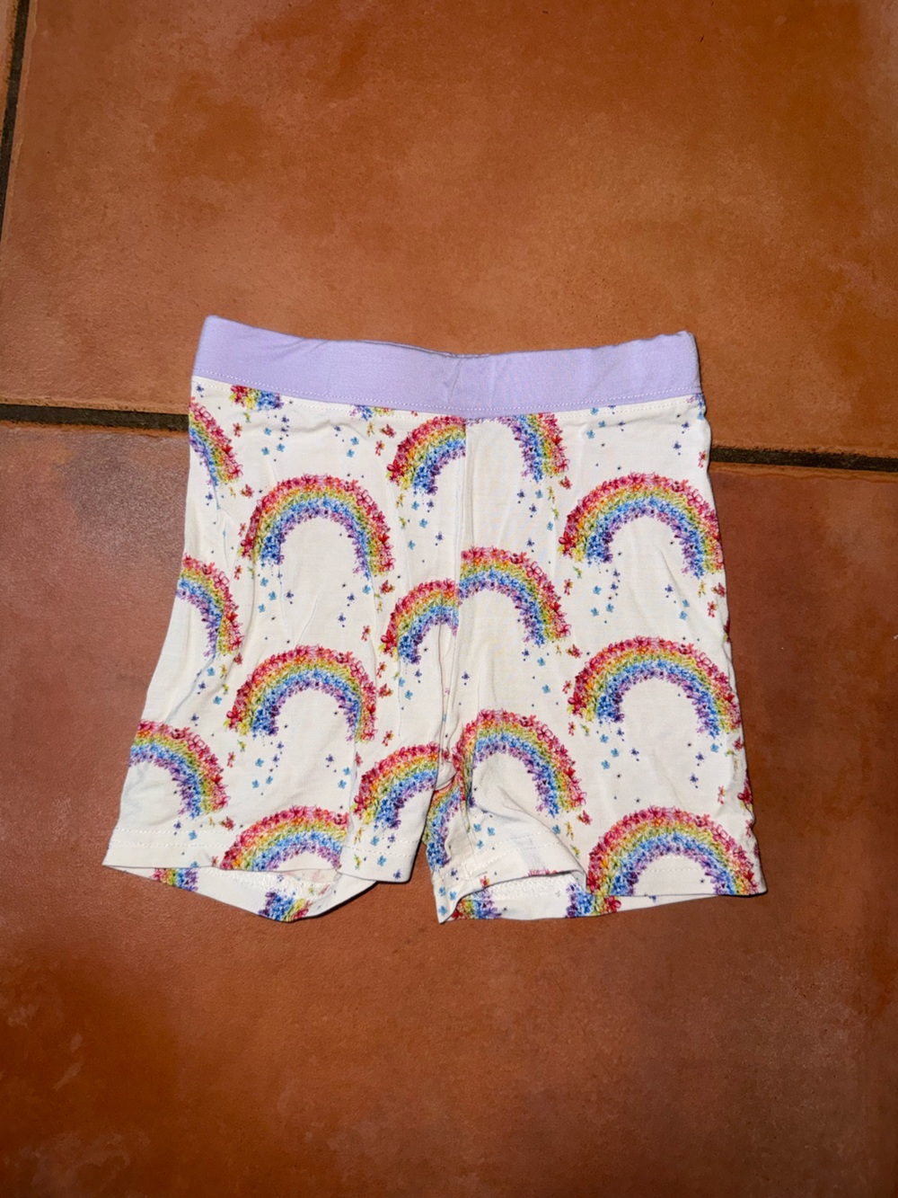 Girls' Rainbow Print Pajama Shorts with Lavender Waistband